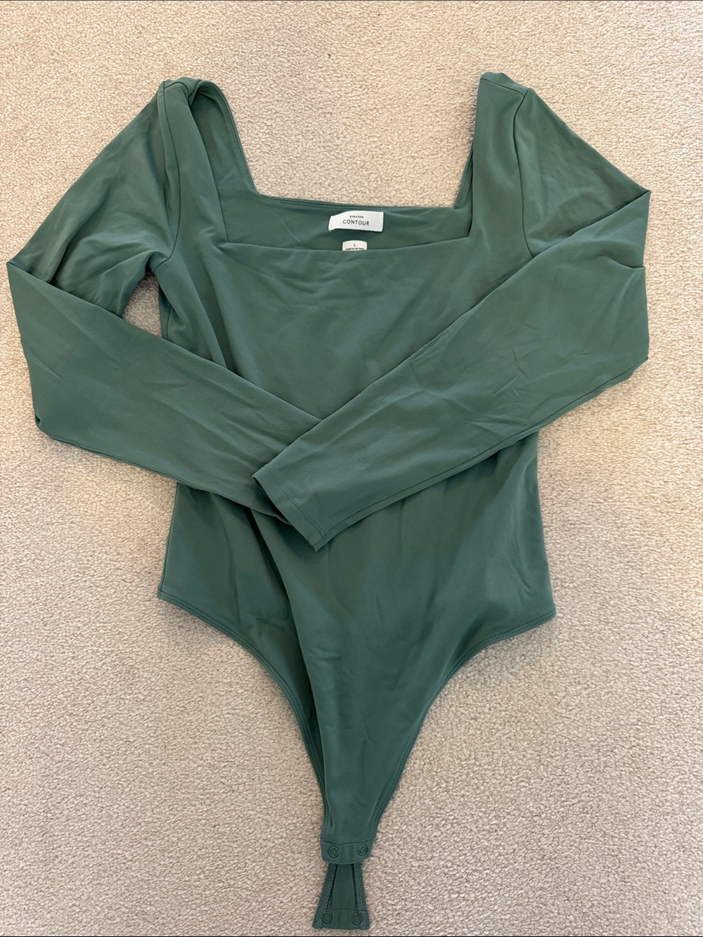 Babaton Green Long Sleeve Square Neck Bodysuit